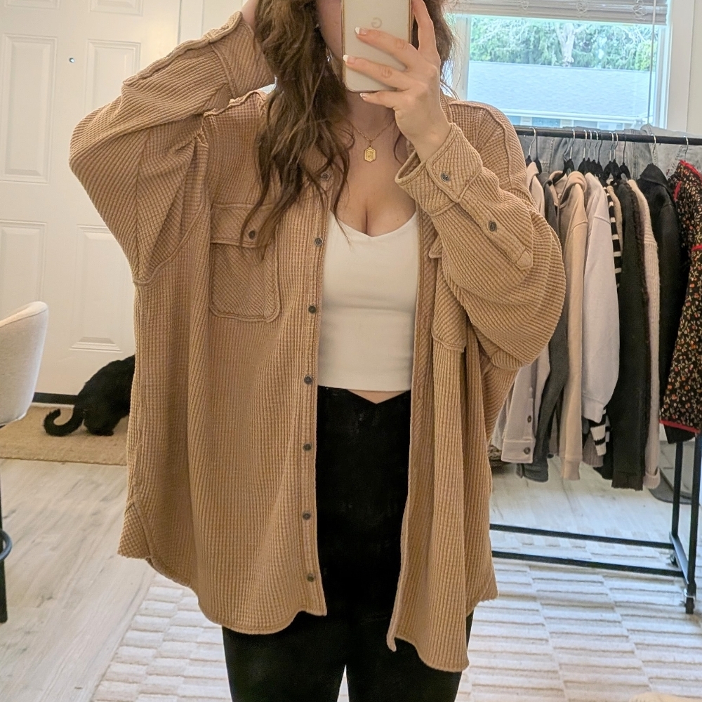 Aerie Tan Button-Down Shirt for Women